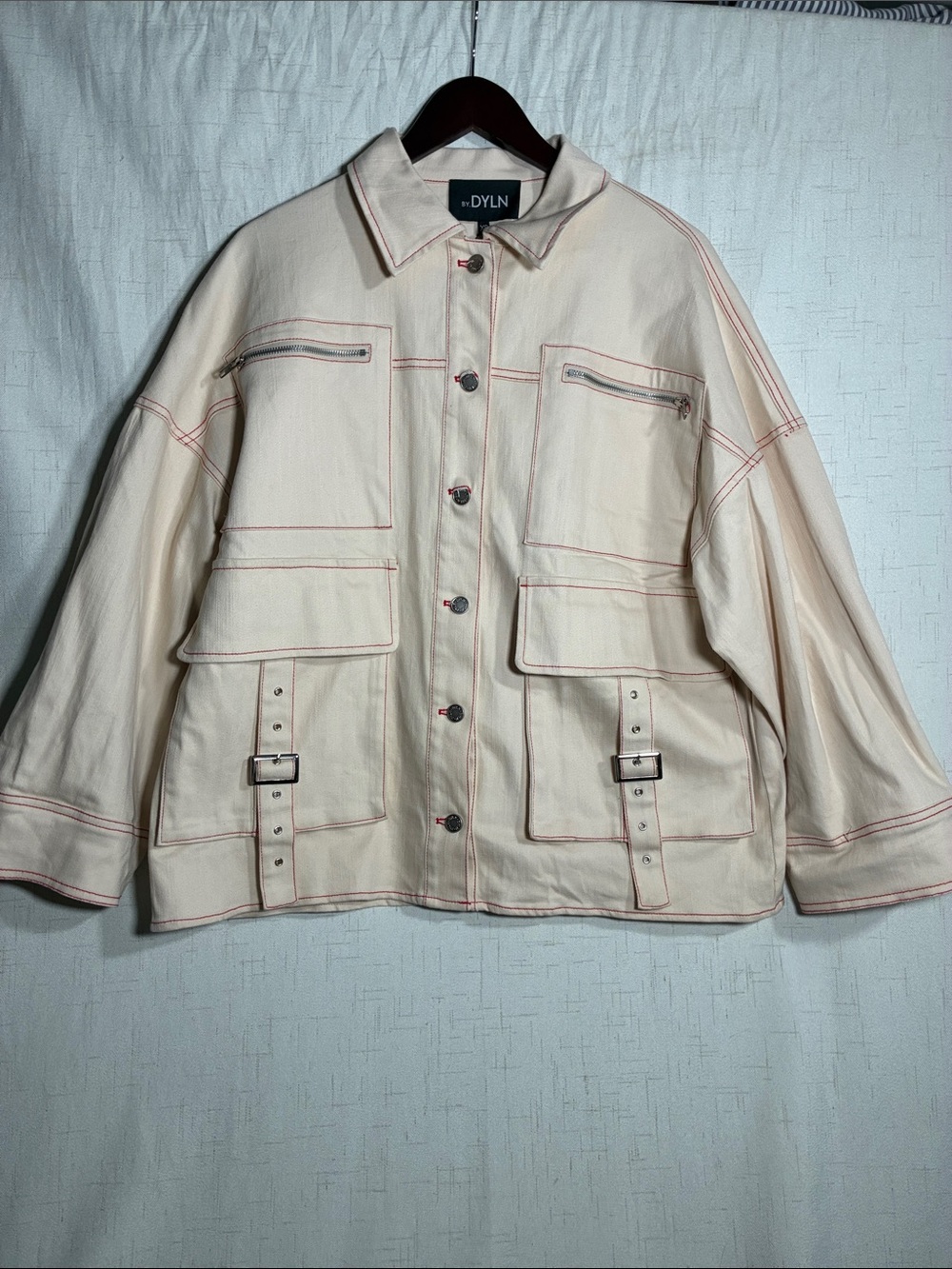DYLN Cream Utility Jacket with Pink Contrast Stitching